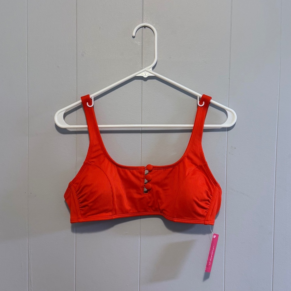 "Xhilaration Red Ribbed Square Neck Bikini Top Size Large NWT!